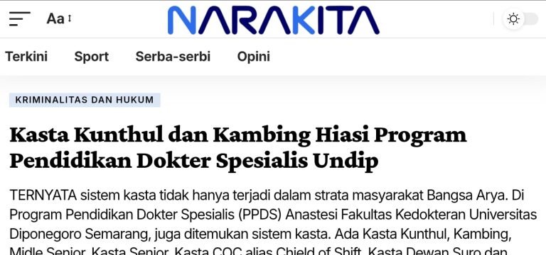 sistem kasta dan aturan tata krama ppds undip di narakita