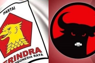 Kolase lambang Partai Gerindra dan PDIP.