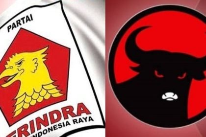 Kolase lambang Partai Gerindra dan PDIP.