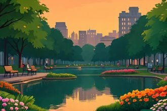 Ilustrasi taman kota buka 24 jam.