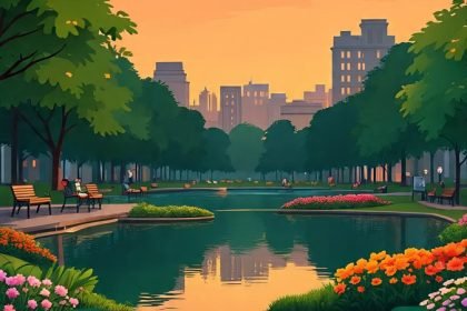 Ilustrasi taman kota buka 24 jam.