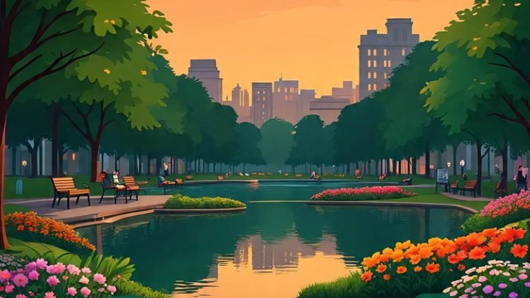 Ilustrasi taman kota buka 24 jam.