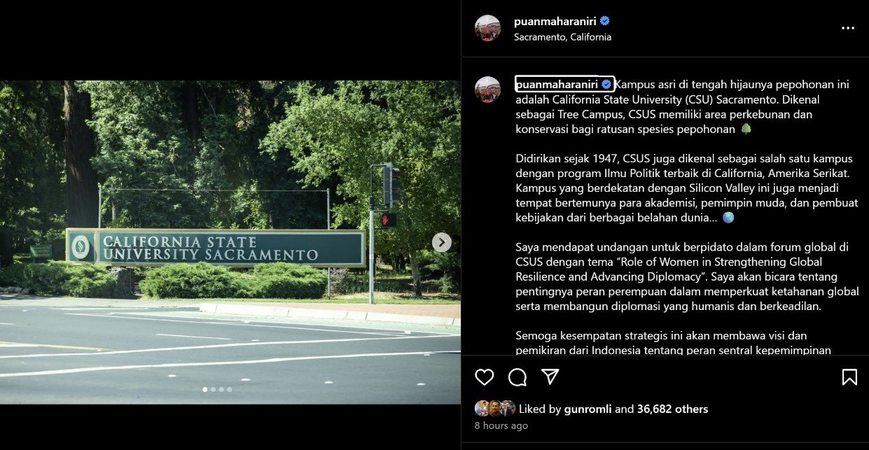 Ketua DPR RI Puan Maharani mendapat undangan berpidato dalam forum global di California State University Sacramento Amerika Serikat.