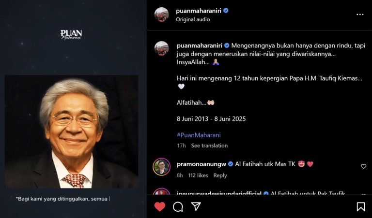 Unggahan Instagram Puan Maharani mengenang 12 tahun wafatnya Taufik Kiemas.