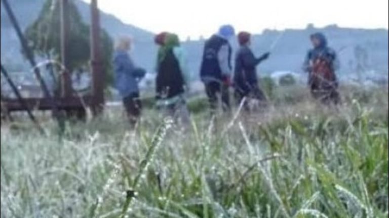 Ilustrasi embun es atau embun upas yang terjadi saat musim 'mbediding'.