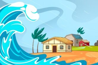 Ilustrasi gelombang tsunami. (grafis/tera)