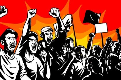 Ilustrasi aksi demonstrasi.. Polisi Tangkap 7 Pemilik Akun Medsos Diduga Provokasi Demo Ricuh. (grafis/tera).