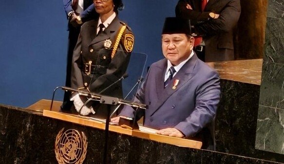 Presiden Prabowo Subianto saat menyampaikan pidato perdananya dalam Sidang Umum PBB, New York, Selasa (23/9/2025). Foto: dok.