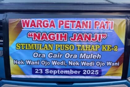Warga Pati Nagih Janji BNPB. Petani dari 26 desa di Pati akhirnya mendapat kejelasan soal bantuan gagal panen 2023. Dalam audiensi di BNPB, Selasa (23/9), mereka dijanjikan bantuan stimulan akan cair dalam 30 hari. Meski sebelumnya terkendala birokrasi dan defisit anggaran, BNPB berkomitmen menyelesaikan janji Presiden Jokowi.