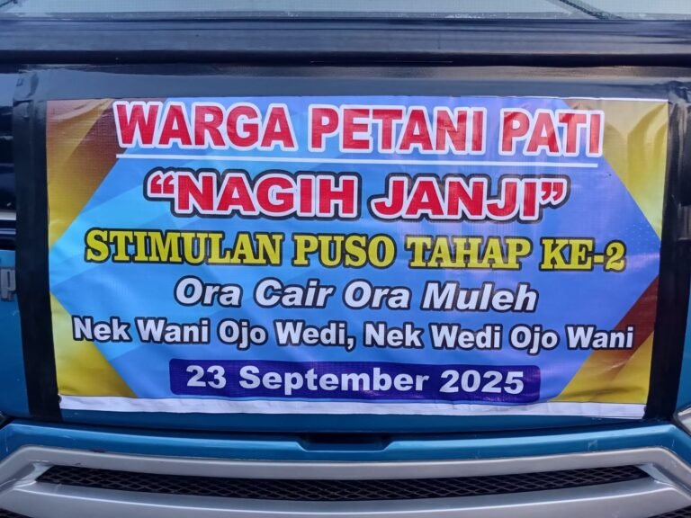 Warga Pati Nagih Janji BNPB. Petani dari 26 desa di Pati akhirnya mendapat kejelasan soal bantuan gagal panen 2023. Dalam audiensi di BNPB, Selasa (23/9), mereka dijanjikan bantuan stimulan akan cair dalam 30 hari. Meski sebelumnya terkendala birokrasi dan defisit anggaran, BNPB berkomitmen menyelesaikan janji Presiden Jokowi.