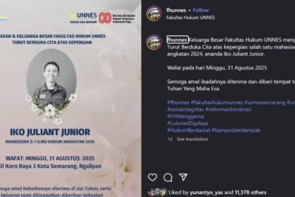 Iko Juliant Junior, mahasiswa FH Unnes, meninggal dalam kondisi tak wajar.