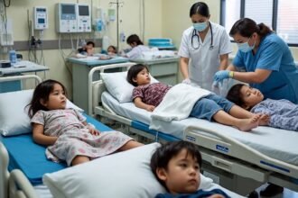 Ilustrasi anak-anak korban keracunan massal mendapat perawatan medis di fasilitas pelayanan kesehatan.