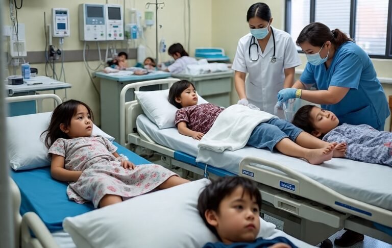 Ilustrasi anak-anak korban keracunan massal mendapat perawatan medis di fasilitas pelayanan kesehatan.