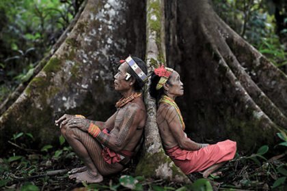 Ilustrasi masyarakat adat sedang berada di hutan.