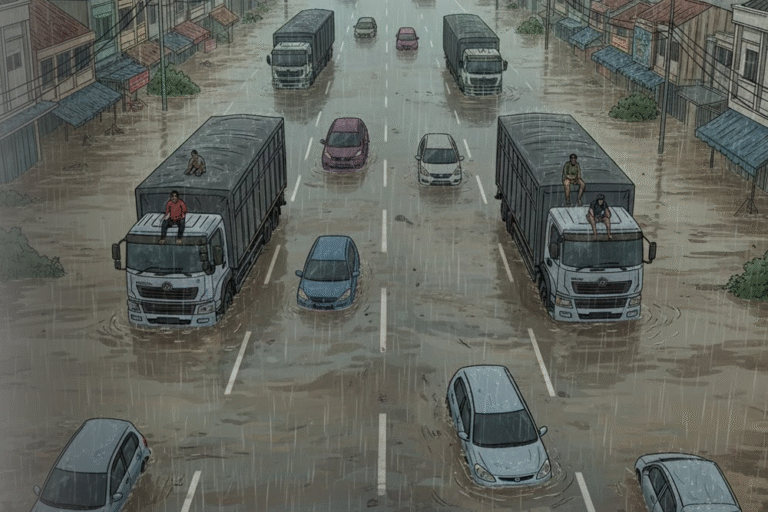 Ilustrasi jalur pantura Semarang lumpuh diterjang banjir. (grafis/wahyu)