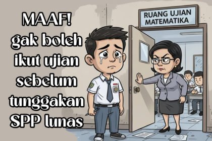 Ilustrasi siswa dilarang ikut ujian, karena masih mempunyai tunggakan pembayaran. (grafis/wahyu)