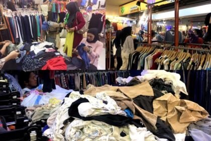 Ilustrasi warga sedang memilih baju bekas impor.