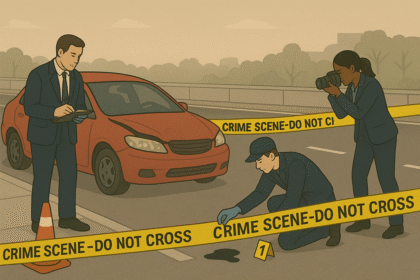 Ilustrasi olah Tempat Kejadian Perkara (TKP) kecelakaan lalu lintas. (grafis/wayu)