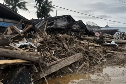 Kondisi rumah-rumah warga di Kecamatan Batang Toru, Tapanuli Selatan, Sumatera Utara (Sumut).
