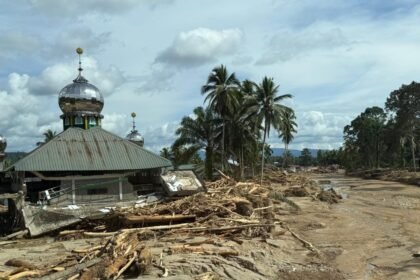 Kondisi pascabanjir wilayah di Desa Hotagodang , Batangtoru, Tapanuli Selatan, Sumatera Utara (Sumut) pada Minggu (30/11/2025).