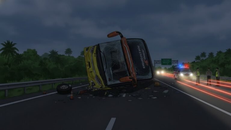 Ilustrasi kecelakaan bus penumpang. (grafis/wahyu)