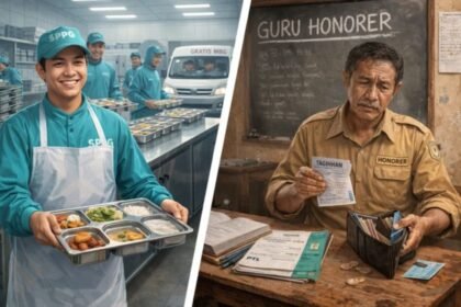 Ilustrasi perbandingan karyawan SPPG dan guru honorer.