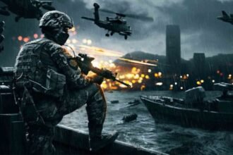 Ilustrasi perang modern dengan alutsista canggih.