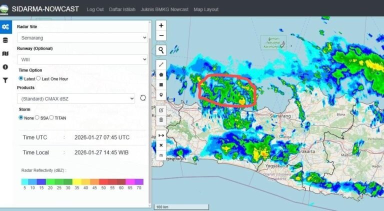 Peta radar lokasi penyemaian awan untuk mengalihkan hujan di daratan Jateng. (ist)