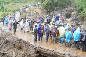 Petugas BPBD, TNI, Polri dan relawan membersihkan material banjir bandang yang menutup akses jalan di Dusun Bambangan, Desa Kutabawa, Kecamatan Karangreja, Purbalingga, Jawa Tengah, Sabtu (24/1/2026). (ist)