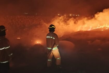 Ilustrasi petugas pemadam kebakaran (Damkar) berupaya memadamkan api.