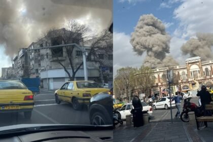 Asap mengepul di Teheran, setelah militer Israel melancarkan serangan ke Iran, Sabtu (28/2/2026).