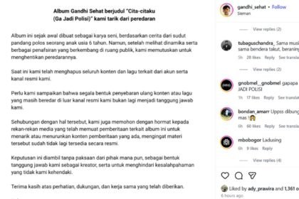 Pengumuman penarikan album 'Cita-citaku (Ga Jadi Polisi)" milik penyanyi cilik Gandhi Sehat.