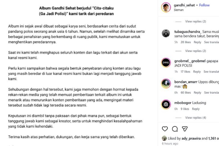 Pengumuman penarikan album 'Cita-citaku (Ga Jadi Polisi)" milik penyanyi cilik Gandhi Sehat.