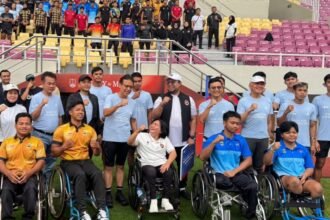 Wali Kota Solo Respati Respati Ardi hadiri acara menuju Jakarta International Marathon 2026 bertema “Run for Disabilities, Run for Inclusivity” di Stadion Manahan, Sabtu (7/2/2026).