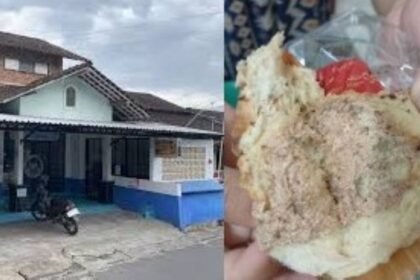 Kolase foto SPPG Giyanti dan roti berjamur yang dibagikan sebagai menu MBG.