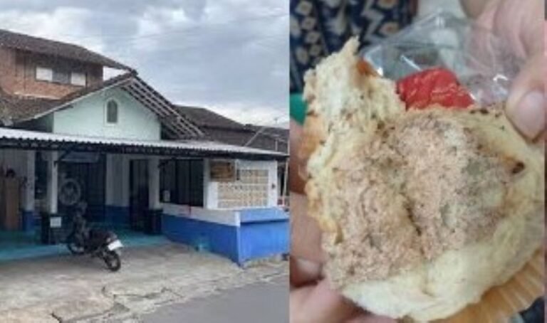 Kolase foto SPPG Giyanti dan roti berjamur yang dibagikan sebagai menu MBG.