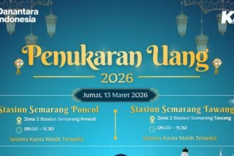 Flyer penukaran uang baru di Stasiun Semarang Tawang dan Poncol.