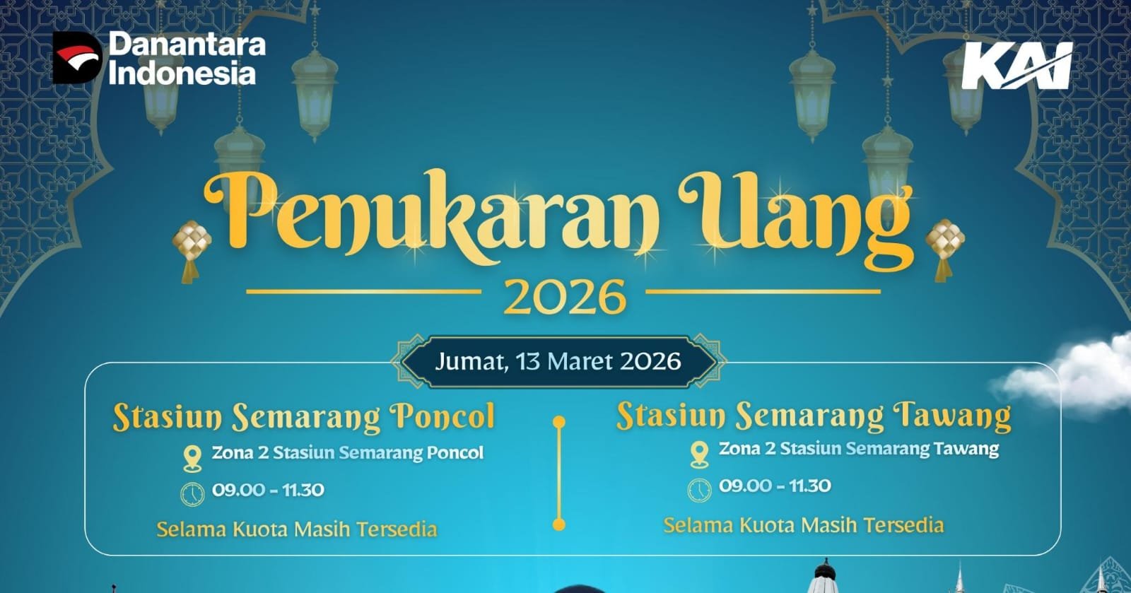 Flyer penukaran uang baru di Stasiun Semarang Tawang dan Poncol.