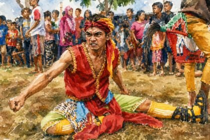 Ilustrasi pemain ebeg saat kesurupan.
