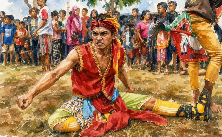 Ilustrasi pemain ebeg saat kesurupan.