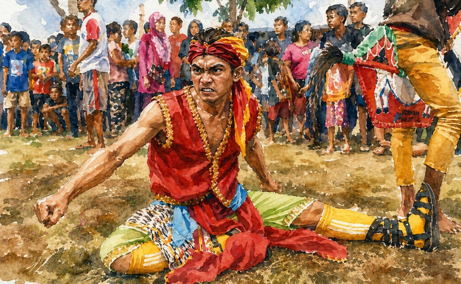 Ilustrasi pemain ebeg saat kesurupan.