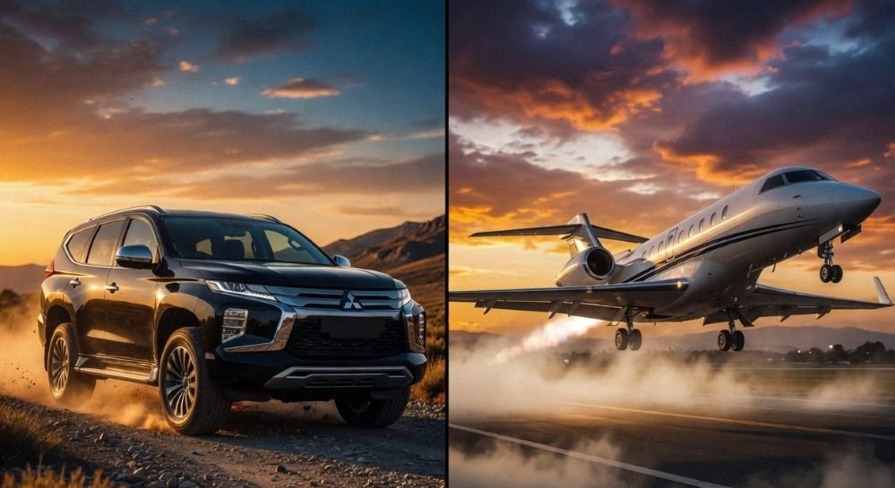 Ilustrasi mobil diesel dan pesawat terbang. Harga avtur atau BBM untuk pesawat saat ini lebih mahal dari harga solar non-subsidi. (ai)