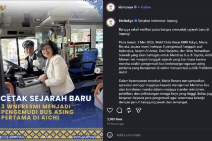 APRESIASI DARI KBRI - Wakil Duta Besar KBRI Tokyo, Maria Renata, pada Jumat (1/5/2026) secara resmi melepas 3 pengemudi tangguh asal Indonesia lulusan JIDS: Azzam Al Antar, Dwi Harjanto, dan Seto Ramadhan Siswadi, yang akan bertugas untuk Meitetsu Bus di Toyota, Aichi. Ketiganya masuk jajaran sopir asing pertama yang bekerja di sektor transportasi publik di Aichi.