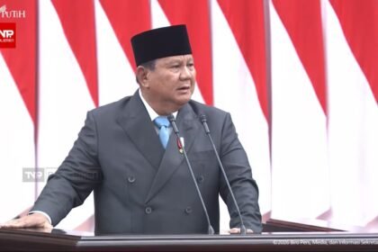 PIDATO - Presiden Prabowo Subianto berpidato tentang kerangka ekonomi makro Indonesia di sidang paripurna DPR RI, Rabu (20/5/2026).