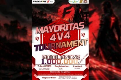 CARI JUARA BARU - Komunitas e-sport RIKAS kembali menggelar turnamen Free Fire Clash Squad 4v4 di Warmindo Mayoritas, Semarang, untuk mencari juara baru.