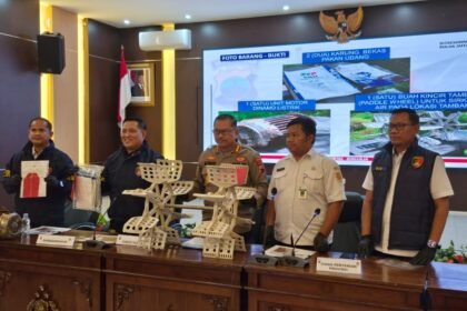 UANGKAP KASUS--Jajaran Polda Jateng merilis pengungkapan kasus alih fungsi lahan sawah jadi tambak udang, Rabu (10/6/2026). (ist)