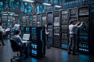 DATA CENTER - Ilustrasi pusat data atau data center untuk akal imitasi atau artificial intelligence (AI).
