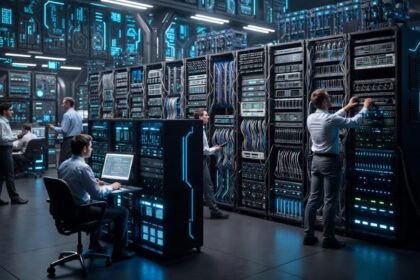 DATA CENTER - Ilustrasi pusat data atau data center untuk akal imitasi atau artificial intelligence (AI).