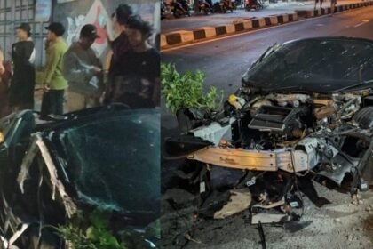 HANCUR LEBUR - Mobil mewah supercar McLaren hancur terbelah dua setelah mengalami kecelakaan di Jalan Sukoharjo-Solo, Rabu (8/7/2026) dini hari. (Dok. Polres Sukoharjo)