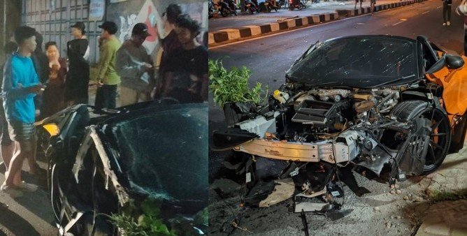 HANCUR LEBUR - Mobil mewah supercar McLaren hancur terbelah dua setelah mengalami kecelakaan di Jalan Sukoharjo-Solo, Rabu (8/7/2026) dini hari. (Dok. Polres Sukoharjo)